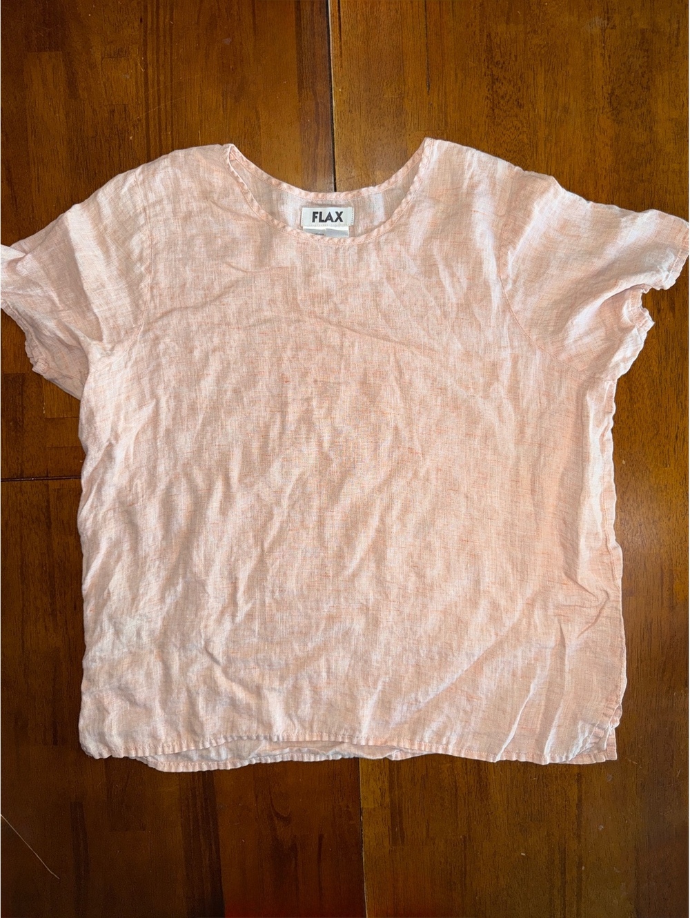 FLAX Medium 100% Linen Light Pink Short Sleeve Top